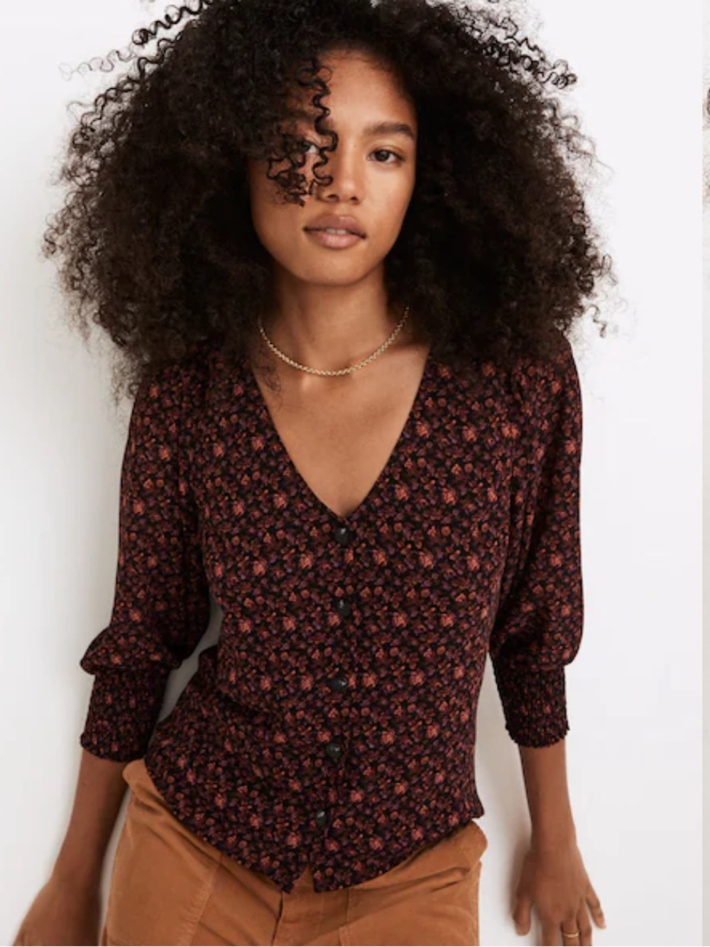 Madewell Georgette Smocked Cuff Button Front Top, Size 14